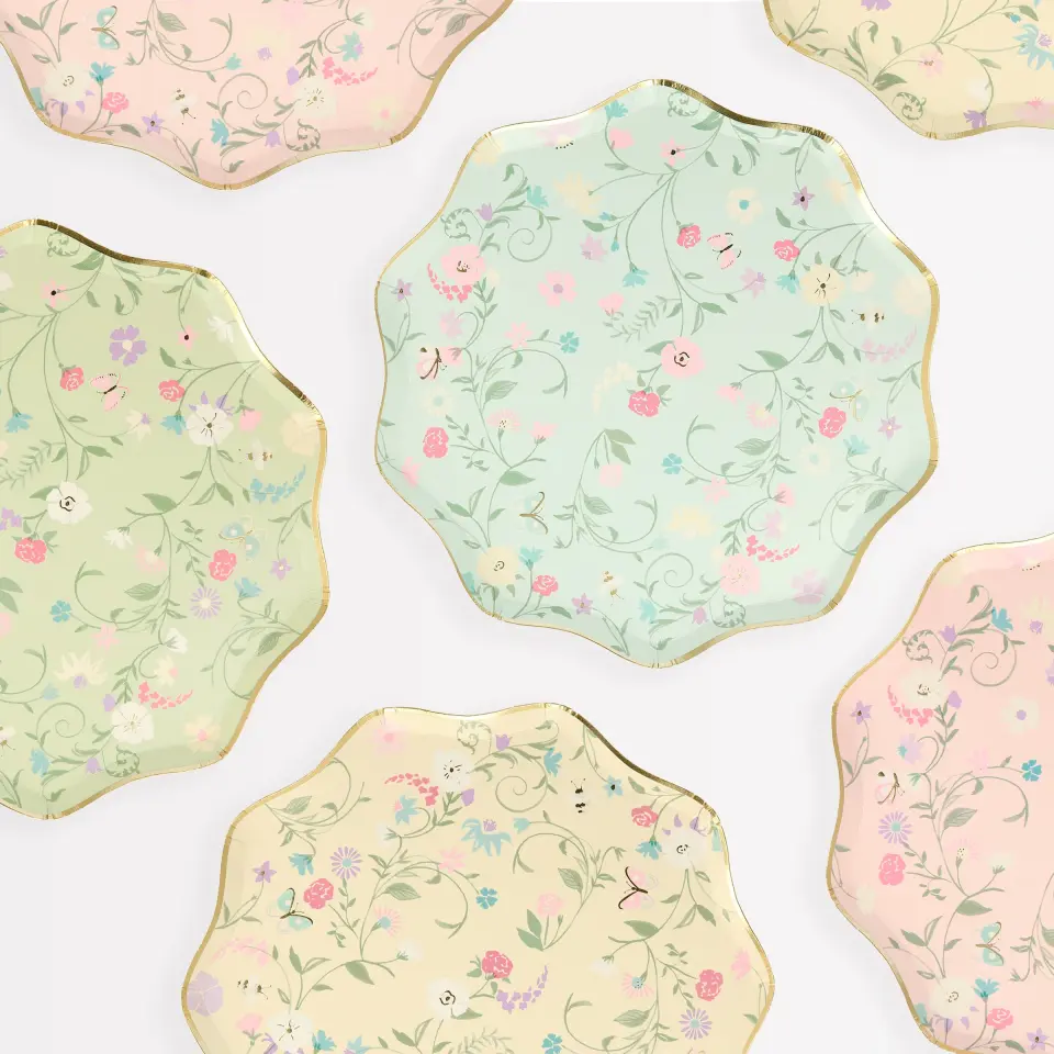 Meri Meri - Ladurée Paris Floral Side Plates - Ladurée Paris Çiçekli Tabaklar (M) (8'li)